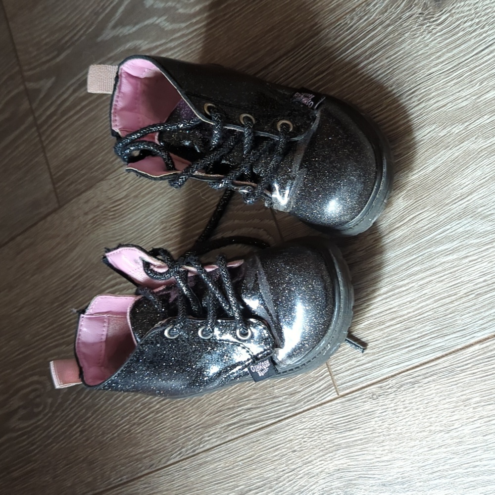 OshKosh B'gosh Combat Boots Girls 7 Black Glitter Pink Tab